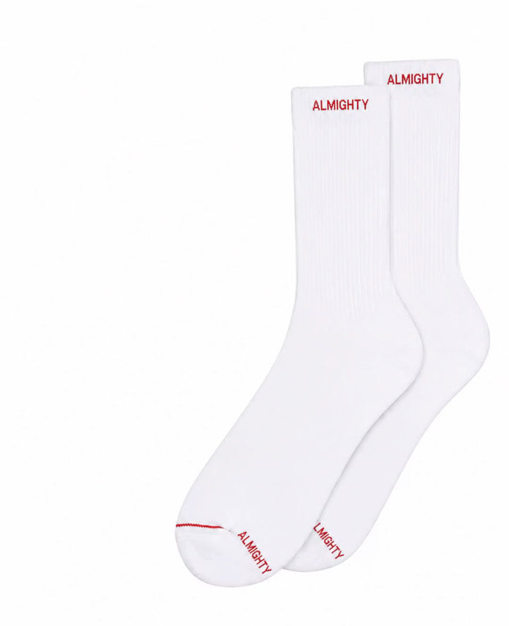 Almighty Essential Crew Socks — White & Red