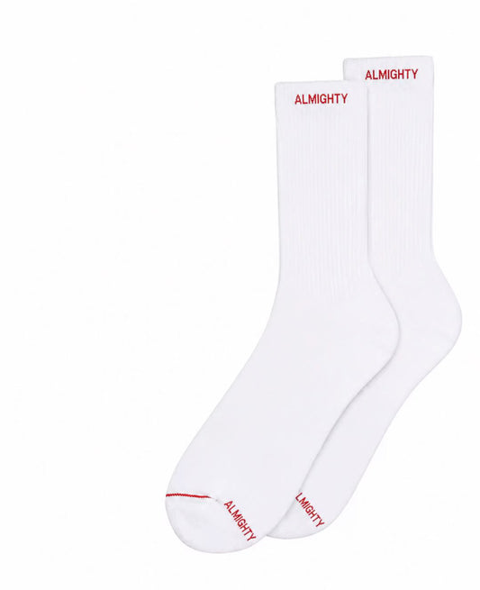 Almighty Essential Crew Socks — White & Red